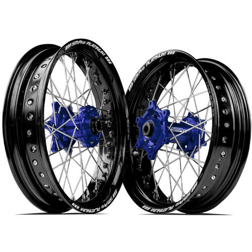 Gas-Gas MC250F 2021-2023 SM Pro Supermotard Wheel Set 17x3.50 17x4.25 Black Rims Blue Hubs SS Silver Spokes