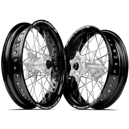KTM 350 EXC-F 2012-2023 SM Pro Supermotard Wheel Set 17x3.50 17x4.25 Black Rims Silver Hubs SS Silver Spokes