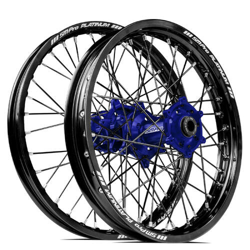 Husqvarna TC125 2018 - 2023 SM Pro MX SNR Wheel Set 21/18 Black Rims Blue Hubs SS Black Spokes