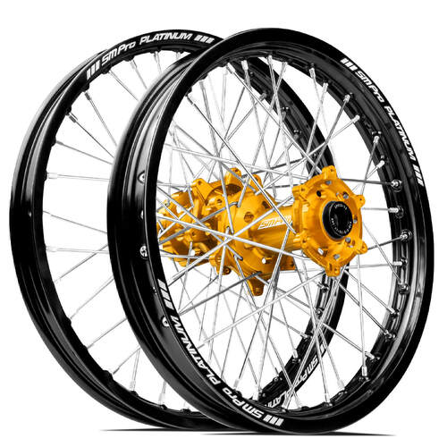 Husqvarna FE250 2014 - 2023 SM Pro MX SNR Wheel Set 21/18 Black Rims Gold Hubs SS Silver Spokes
