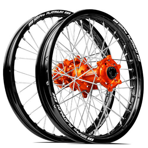 KTM 350 EXC-F 2012 - 2023 SM Pro MX SNR Wheel Set 21/18 Black Rims Orange Hubs SS Silver Spokes