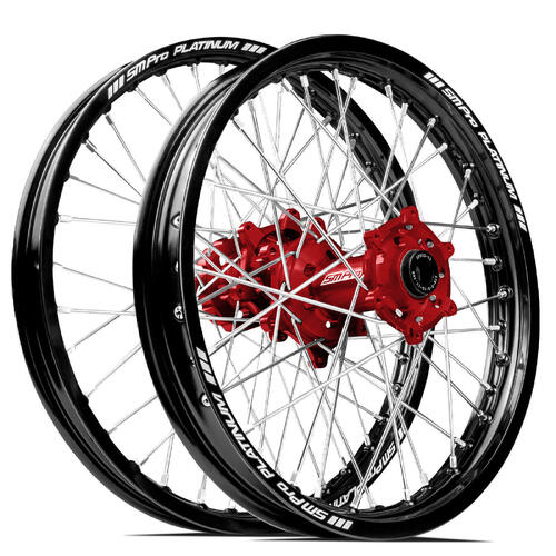 Husqvarna FC 250 2014-2023 SM Pro MX SNR Wheel Set 21/18 Black Rims Red Hubs SS Silver Spokes