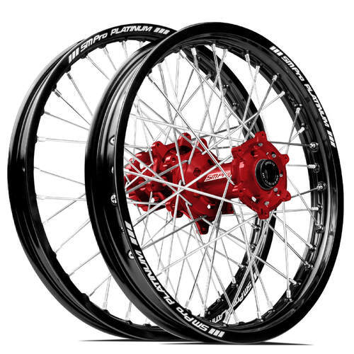 Husqvarna FE250 2014 - 2023 SM Pro MX SNR Wheel Set 21/18 Black Rims Red Hubs SS Silver Spokes