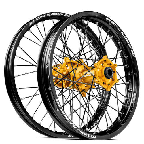 Husqvarna TC125 2018 - 2023 SM Pro MX SNR Wheel Set 21/19 Black Rims Gold Hubs SS Black Spokes