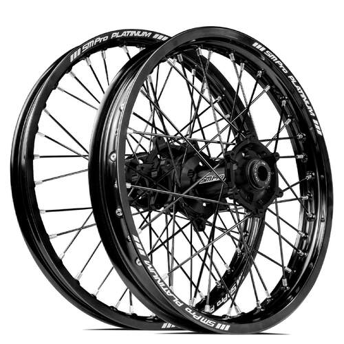 Husqvarna TE125 2014 - 2019 SM Pro MX SNR Wheel Set 21/19 Black Rims Black Hubs SS Black Spokes