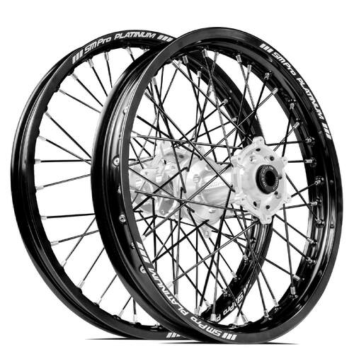 Husqvarna TC125 2018 - 2023 SM Pro MX SNR Wheel Set 21/19 Black Rims Silver Hubs SS Black Spokes