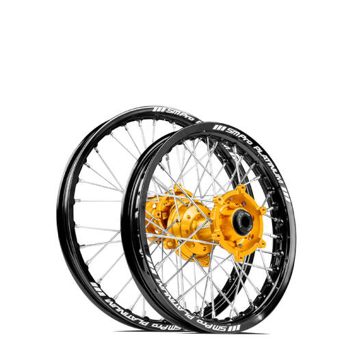 KTM 85 SX 2020 - 2021 SM Pro MX JNR Wheel Set 17/14 Black Rims Gold Hubs SS Silver Spokes
