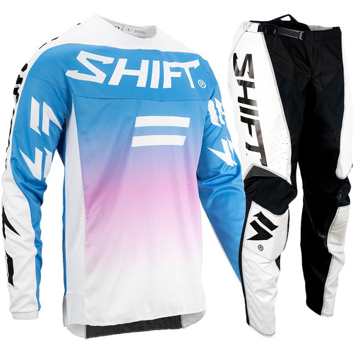 Shift MX21 White Label Fade MX Motocross Jersey & Pants Set White Blue