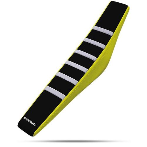 For Suzuki RM85 2002 - 2023 Strike Gripper Ribbed Seat Cover White-Black-Yellow