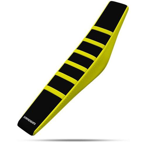 For Suzuki RM85 2002 - 2023 Strike Gripper Ribbed Seat Cover Yellow-Black-Yellow