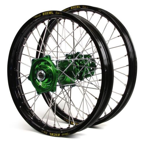 Kawasaki KX450F 2020-2024 21/19 Wheel Set Black Excel Rims Green Talon Hubs