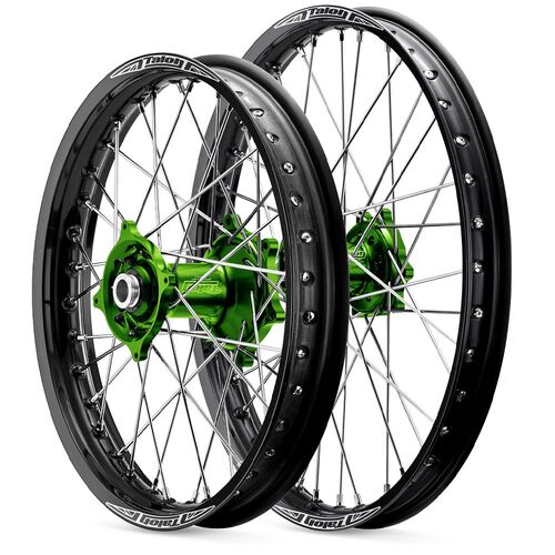 Kawasaki KX250F 2006-2020 21/19 Talon Wheelset Wheels Pair Black Rims Green Hubs