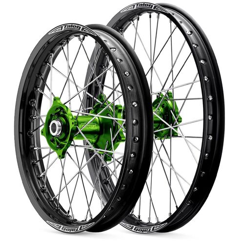 Kawasaki KX250F 2021 - 2024 21/19 Talon Wheel Set Black Rims Green Hubs