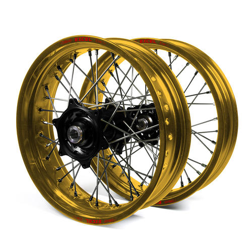 Husaberg FE250 2003 - 2014 Supermotard Wheel Set Gold Excel Rims Black Talon Hubs 17x3.50/17x4.25