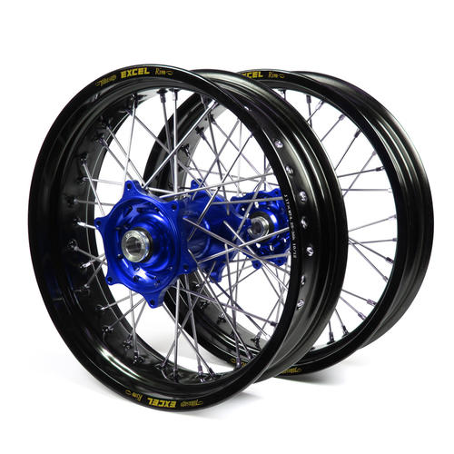 Husqvarna TC125 2014 - Supermotard Wheel Set Black Excel Rims Blue Talon Hubs 17x3.50/17x4.25