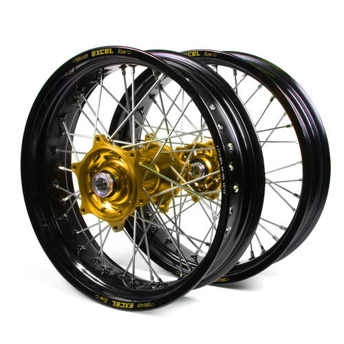 KTM 125 SX 2003 - 2012 Supermotard Wheel Set Black Excel Rims Gold Talon Hubs 17x3.50/17x4.25