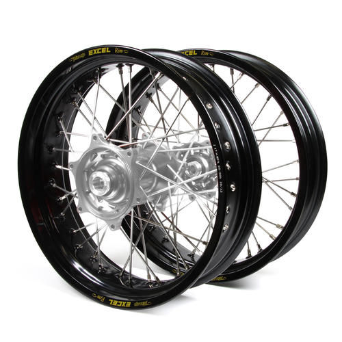 KTM 250 EXC 2016 - 2023 Supermotard Wheel Set Black Excel Rims Silver Talon Hubs 17x3.50/17x4.25