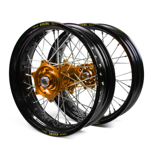 KTM 250 EXC 2016 - 2023 Supermotard Wheel Set Black Excel Rims Orange Talon Hubs 17x3.50/17x4.25