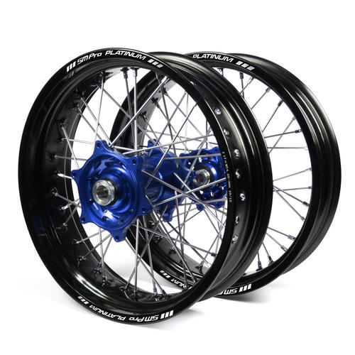 Yamaha YZ125 1998 - 2001 Supermotard Wheel Set Black Platinum Rims Blue Talon Hubs 17x3.50/17x4.25