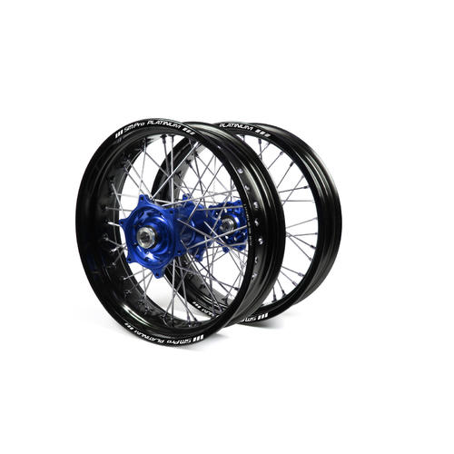 Honda CRF250R 2004 - 2013 Supermotard Wheel Set Black Platinum Rims Blue Talon Hubs 17x3.50/17x4.25