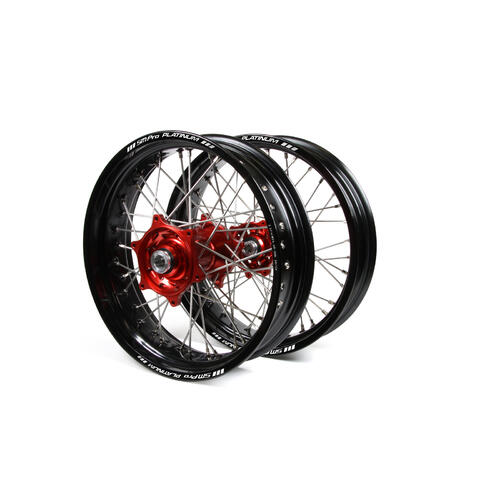 Honda CRF250R 2014 - 2019 Supermotard Wheel Set Black Platinum Rims Red Talon Hubs 17x3.50/17x4.25
