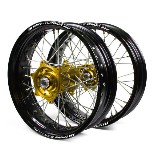 KTM 250 SX-F 2003-2012 Supermotard Wheel Set Black Platinum Rims Gold Talon Hubs 17x3.50/17x4.25