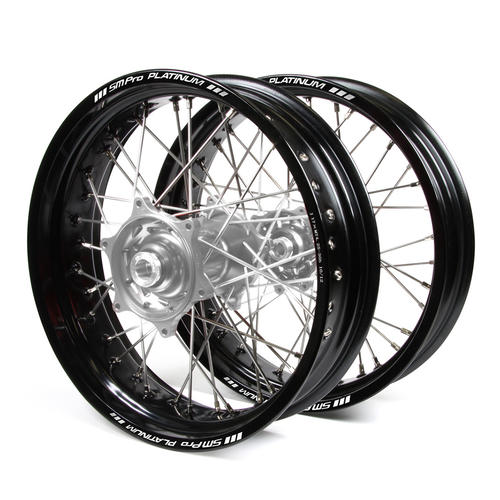 Husqvarna TE300 2014 - 2015 Supermotard Wheel Set Black Platinum Rims Silver Talon Hubs 17x3.50/17x4.25
