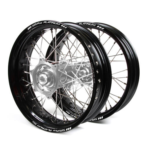 KTM 450 SX-F 2003-2012 Supermotard Wheel Set Black Platinum Rims Silver Talon Hubs 17x3.50/17x4.25
