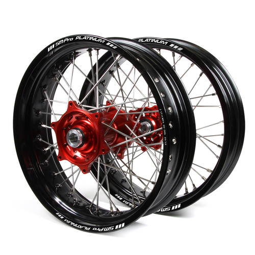 Yamaha YZ250FX 2015 - 2019 Supermotard Wheel Set Black Platinum Rims Red Talon Hubs 17x3.50/17x4.25