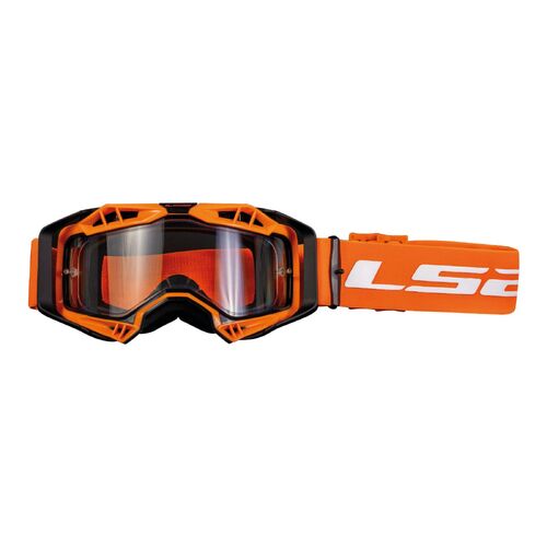 LS2 Aura Motorcycle Goggles Orange With Clear Lens