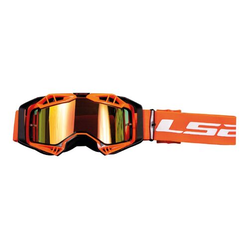 LS2 Aura Pro Motorcycle Goggles Orange With Iridium Lens