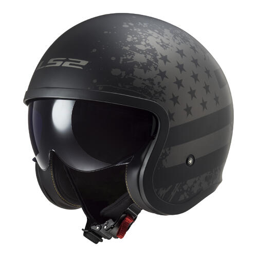 LS2 Road Open Face Helmet OF599 Spitfire II 2XL Matte Black Flag