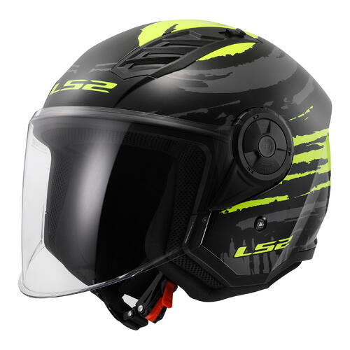 LS2 Road Open Face Helmet OF616 Airflow II 2XL Brushed Black/Hi-Vis Yellow