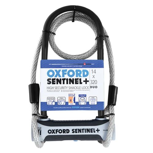 Oxford Sentinel Motorcycle U-Lock With Steel Cable 1.2m x 14mm