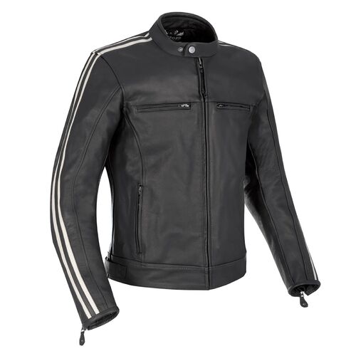 Oxford Bladon Leather Mens Motorcycle Jacket Black White