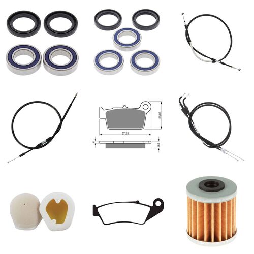 Kawasaki KX250F 2004 Whites BeaRings Cables Filters Brake Pads Service Kit