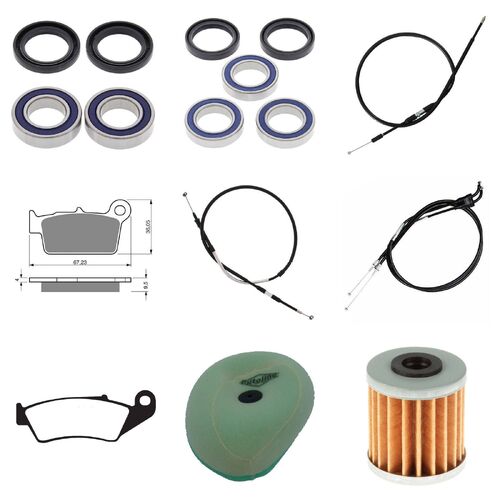 Kawasaki KX250F 2007-2008 Whites BeaRings Cables Filters Brake Pads Service Kit