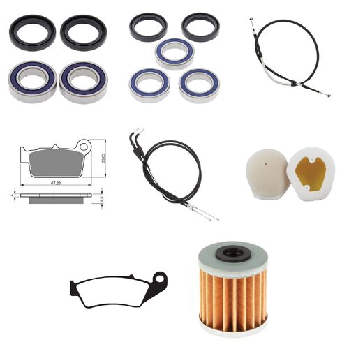 For Suzuki RM-Z250 2004 Whites BeaRings Cables Filters Brake Pads Service Kit