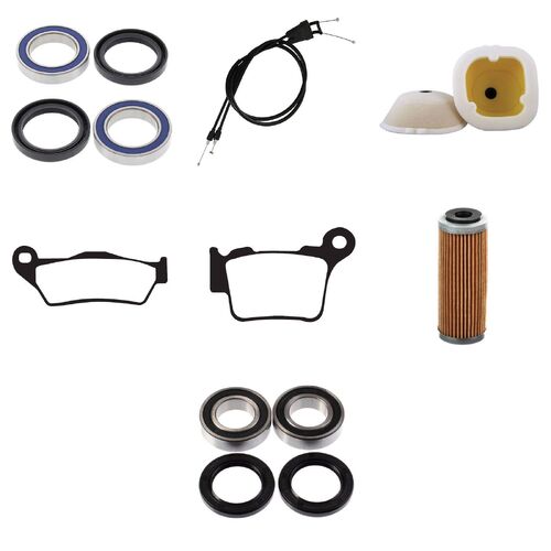 KTM 450 SX-F 2017-2018 Whites BeaRings Cables Filters Brake Pads Service Kit