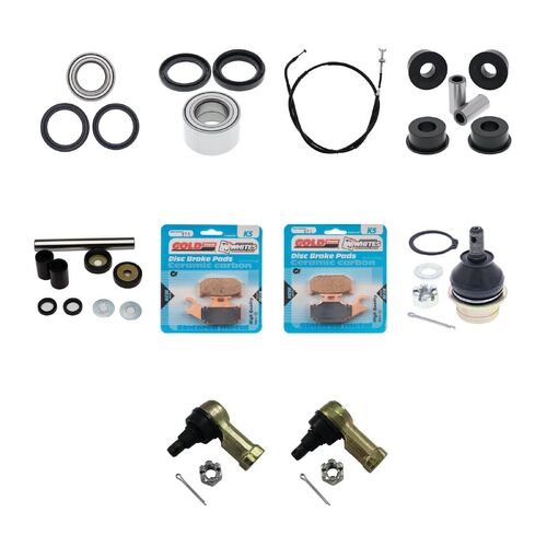 For Suzuki LTA450X KingQuad 4WD 2009-2010 Whites BeaRings Cables Brake Pads ATV Service Kit