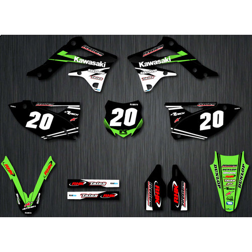 CUSTOM KAWASAKI TEAM GRAPHICS KIT WITH NUMBER PLATE BACKGROUNDS