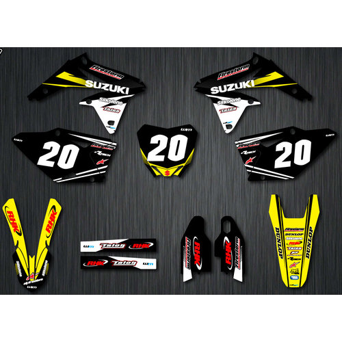 CUSTOM SUZUKI TEAM GRAPHICS KIT WITH NUMBER PLATE BACKGROUNDS
